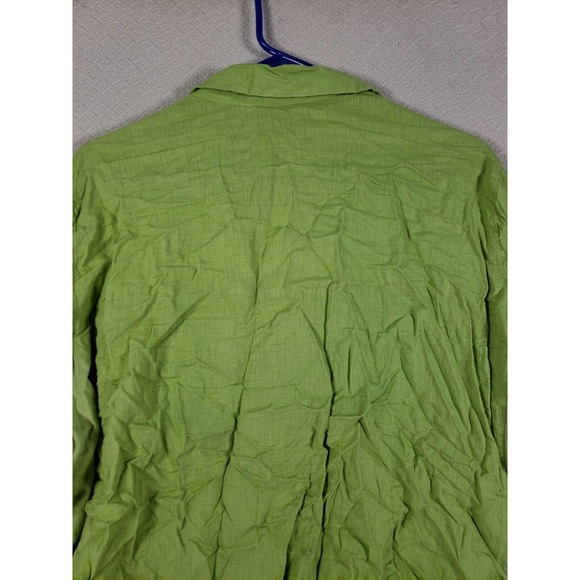 Linen Blend Shirt Womens 2X Green Roll Tab Sleeve Flap Pockets Button-Up - Picture 12 of 13
